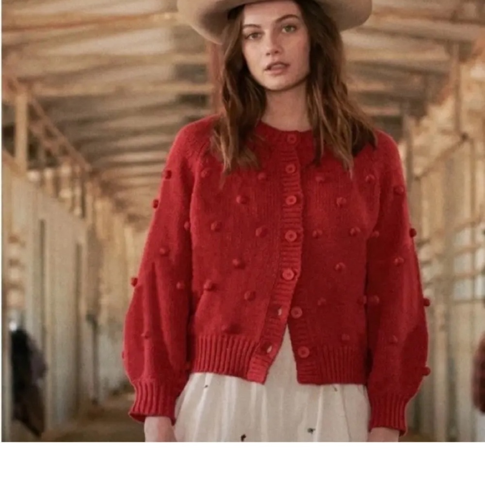THE GREAT. Red bobble cardigan size 2.